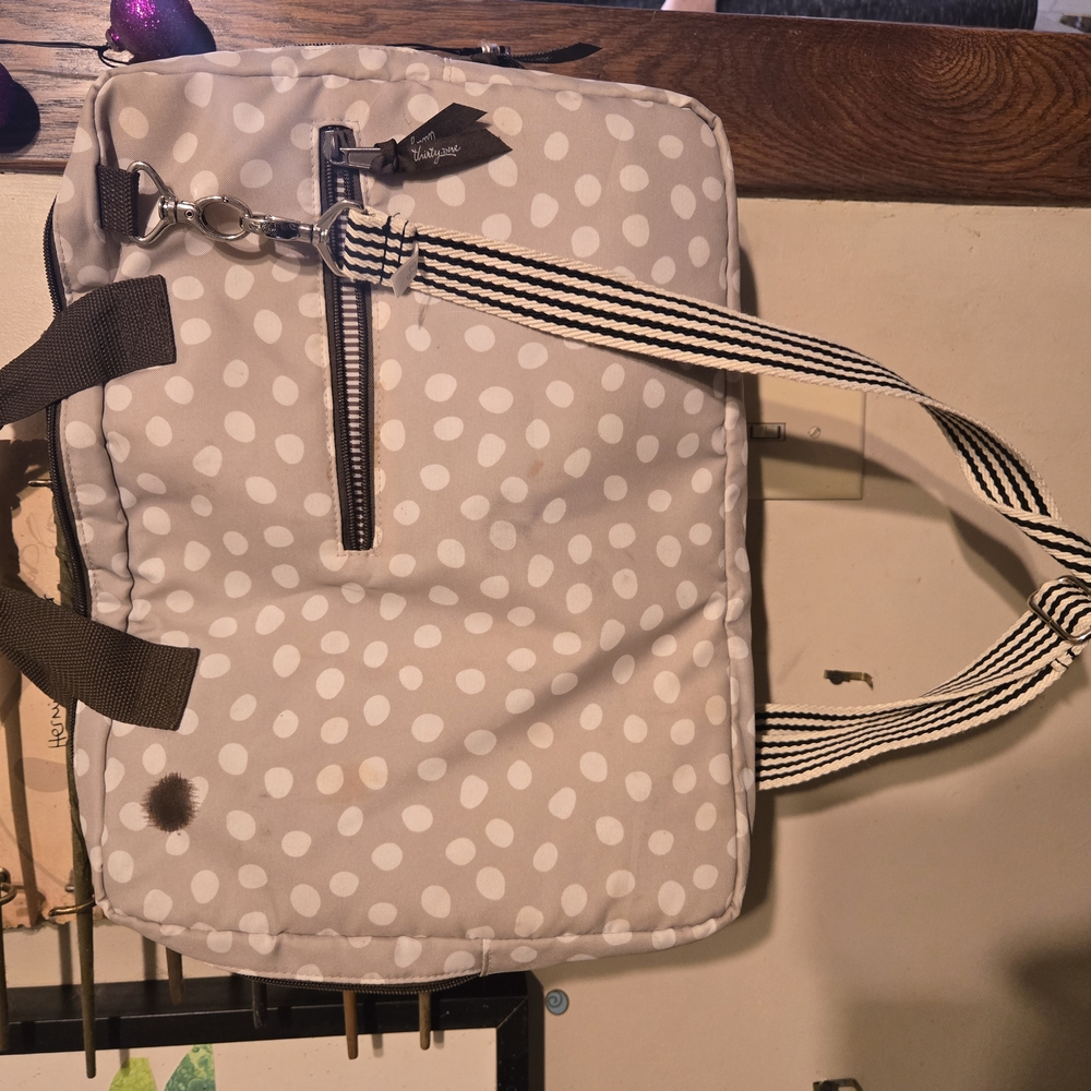 Polka Dot Tote Bag with Striped Strap